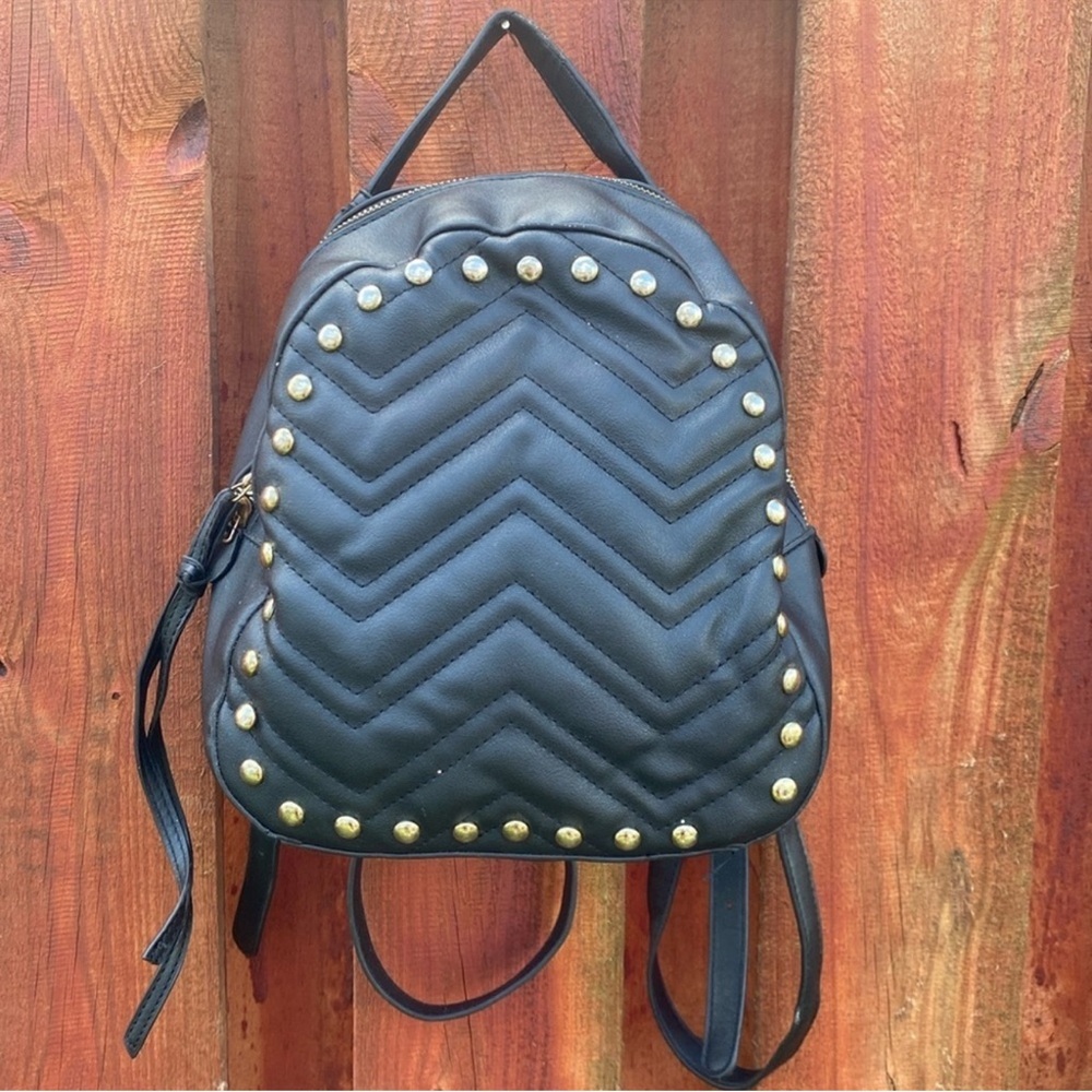 Kiss Me Couture Elegant Black Backpack with Gold Studs
